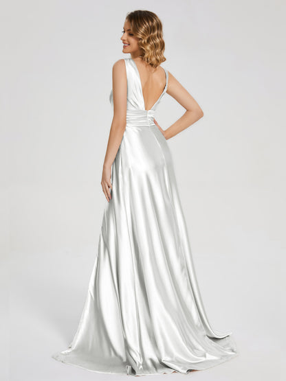 Kali V-neck V-back Soft Satin Bridesmaid Dress with Training
