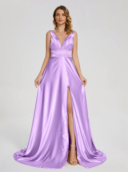 Kali V-neck V-back Soft Satin Bridesmaid Dress with Training