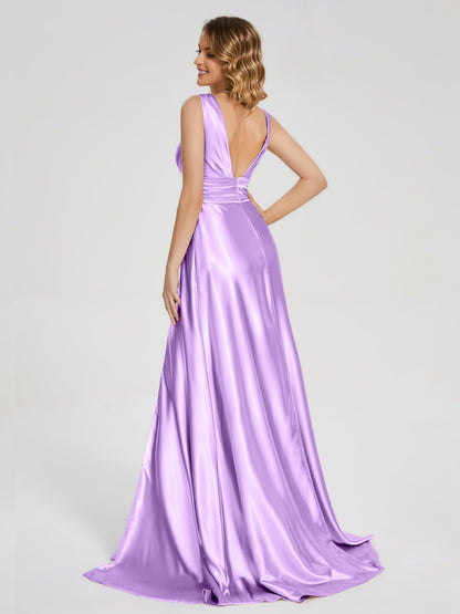 Kali V-neck V-back Soft Satin Bridesmaid Dress with Training