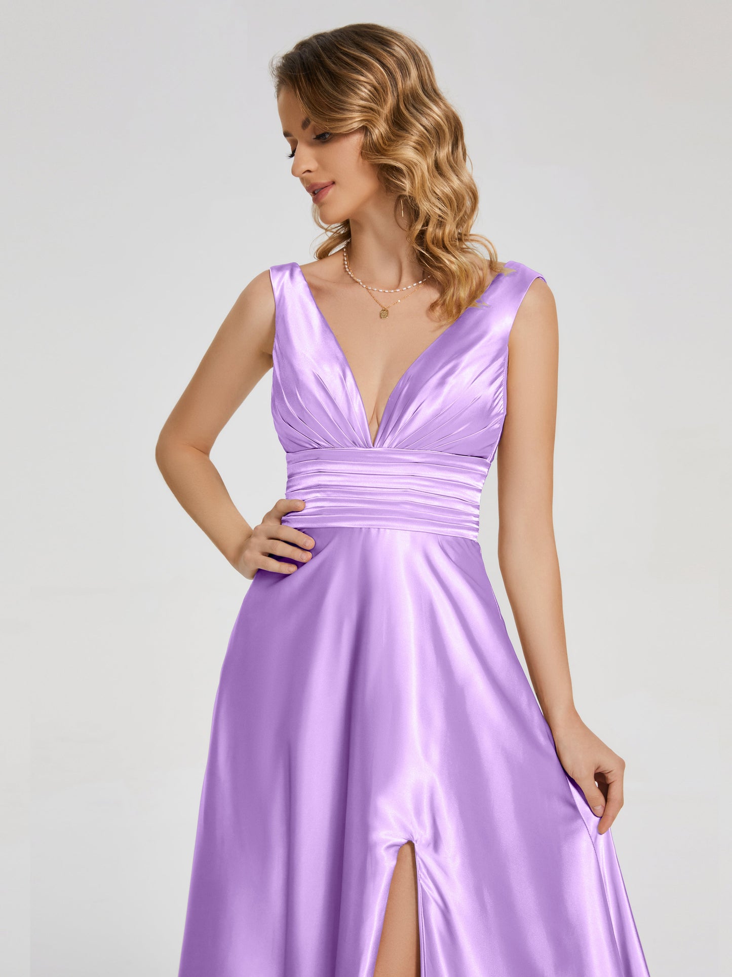 Kali V-neck V-back Soft Satin Bridesmaid Dress with Training