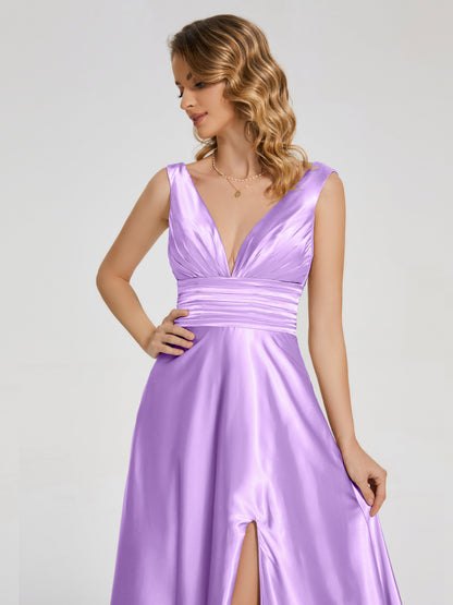 Kali V-neck V-back Soft Satin Bridesmaid Dress with Training