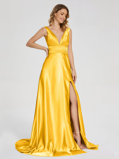 Kali V-neck V-back Soft Satin Bridesmaid Dress with Training