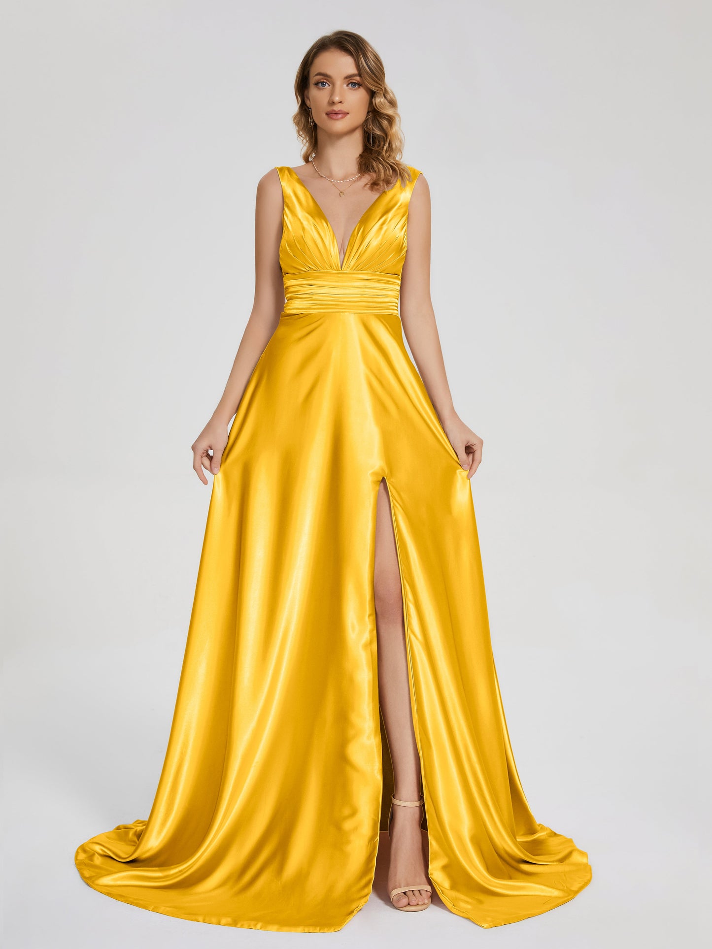 Kali V-neck V-back Soft Satin Bridesmaid Dress with Training
