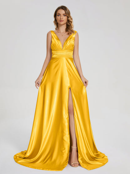 Kali V-neck V-back Soft Satin Bridesmaid Dress with Training