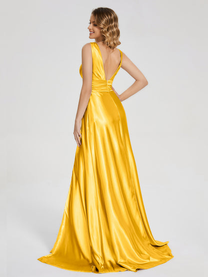 Kali V-neck V-back Soft Satin Bridesmaid Dress with Training