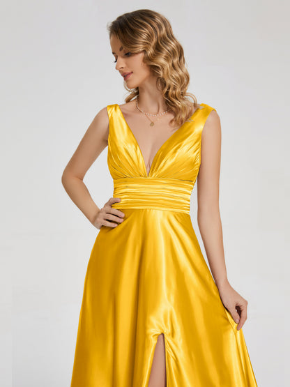 Kali V-neck V-back Soft Satin Bridesmaid Dress with Training