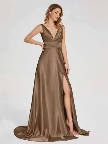 Kali V-neck V-back Soft Satin Bridesmaid Dress with Training