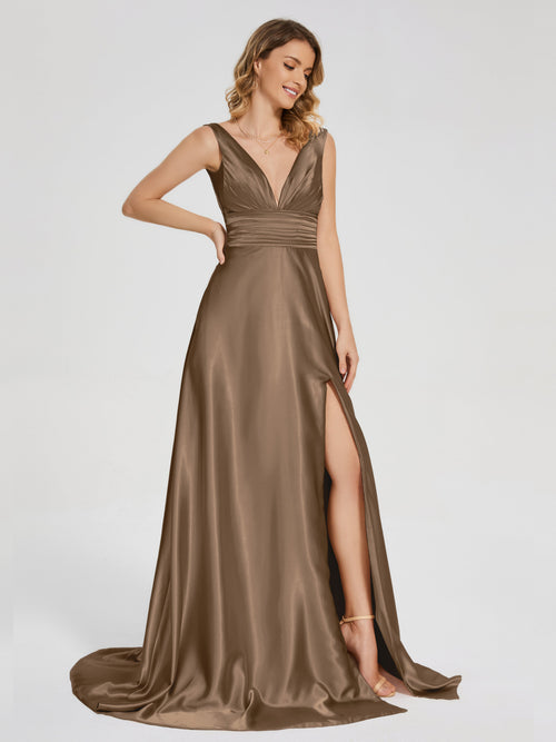 Kali V-neck V-back Soft Satin Bridesmaid Dress with Training
