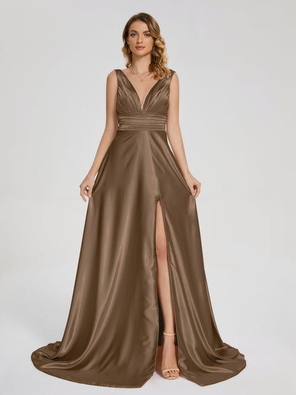 Kali V-neck V-back Soft Satin Bridesmaid Dress with Training