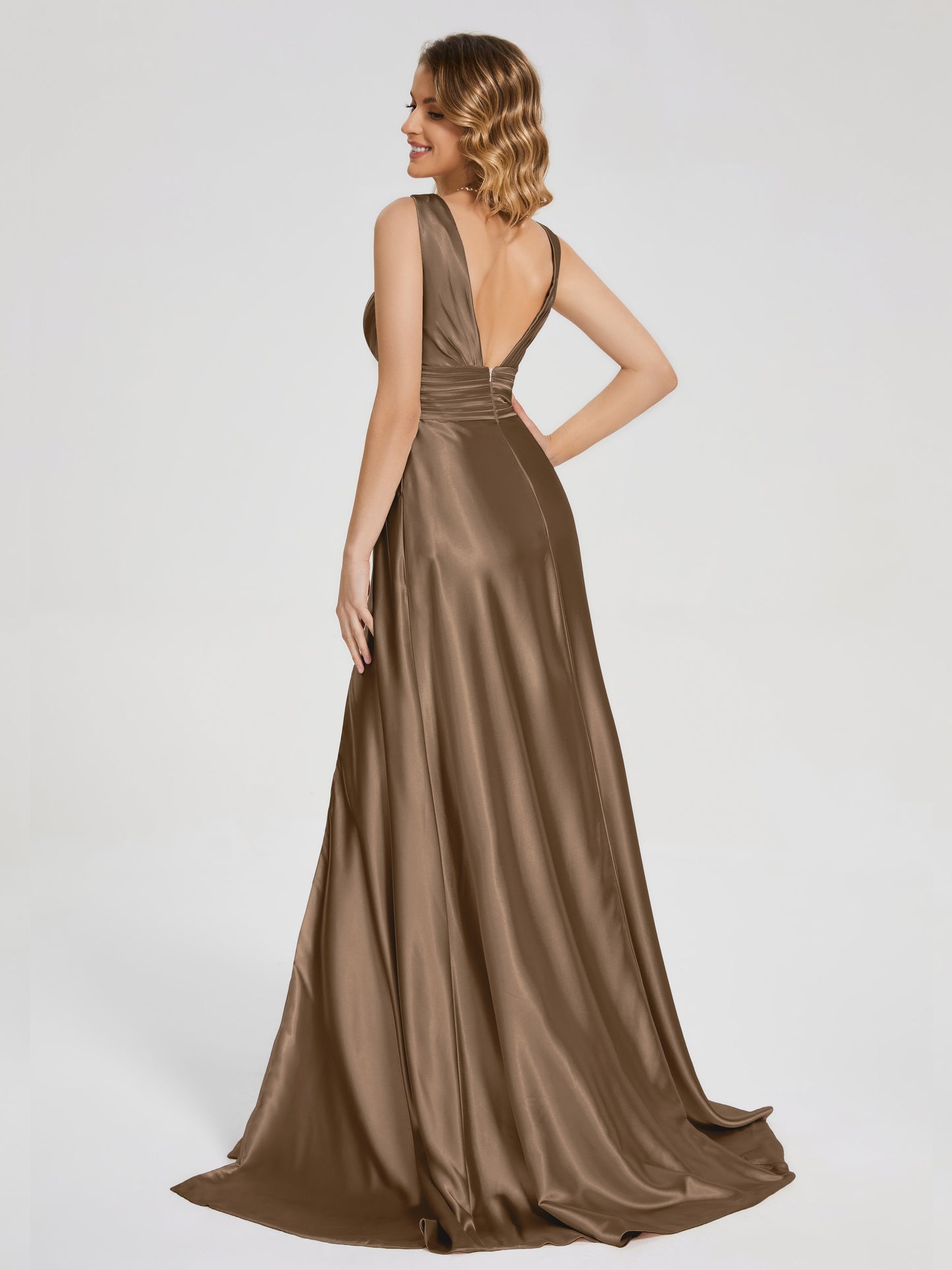 Kali V-neck V-back Soft Satin Bridesmaid Dress with Training