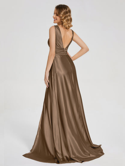 Kali V-neck V-back Soft Satin Bridesmaid Dress with Training