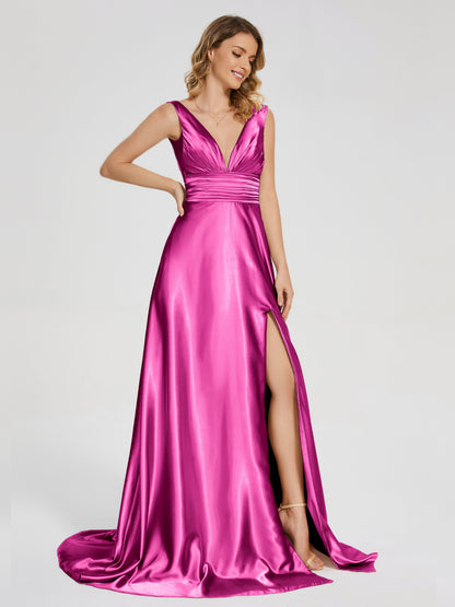 Kali V-neck V-back Soft Satin Bridesmaid Dress with Training