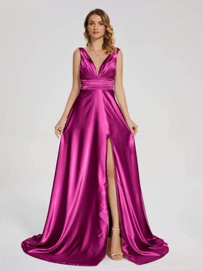 Kali V-neck V-back Soft Satin Bridesmaid Dress with Training
