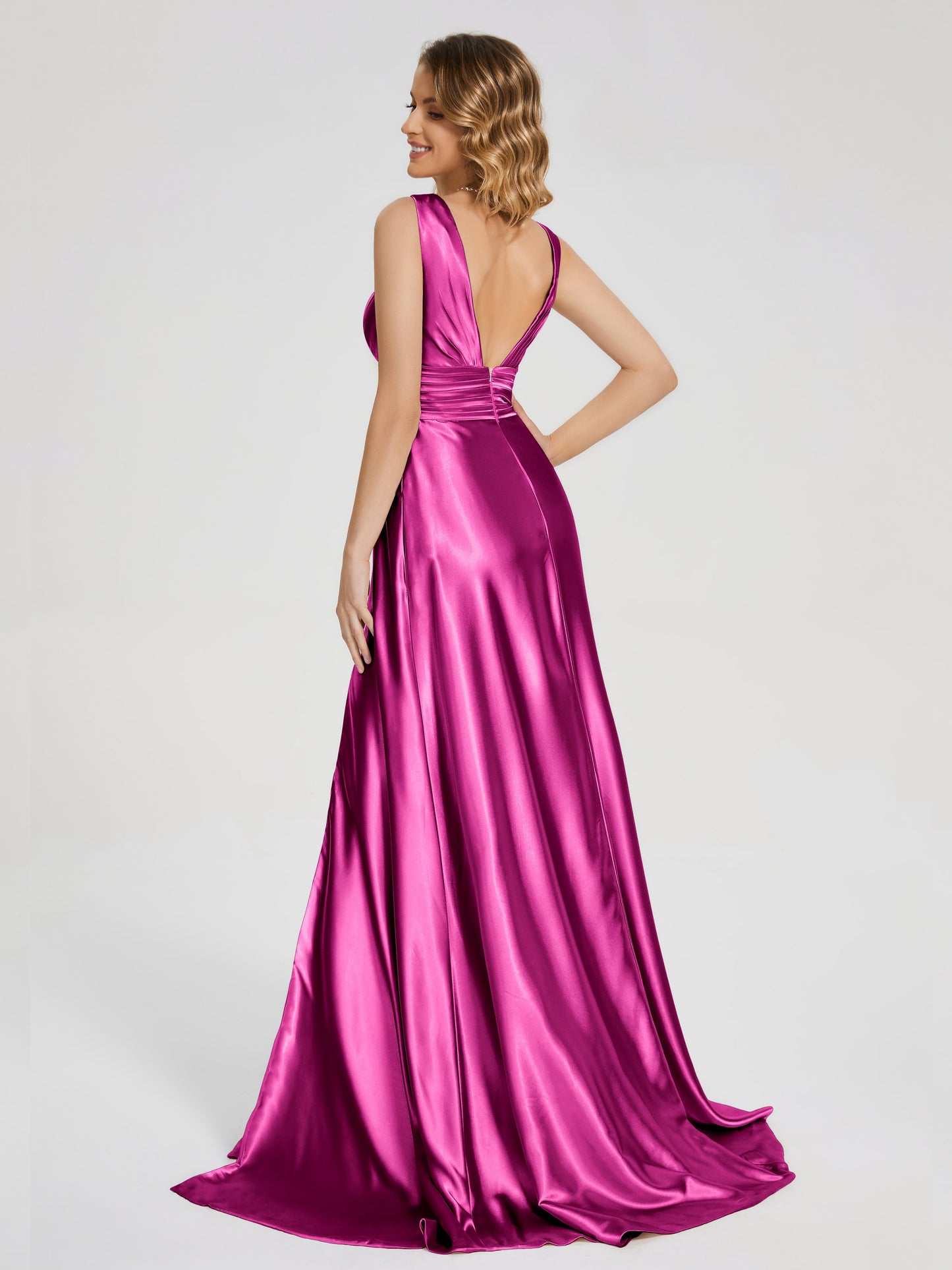 Kali V-neck V-back Soft Satin Bridesmaid Dress with Training