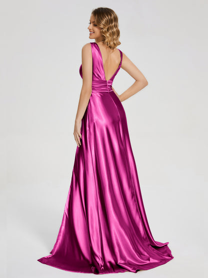 Kali V-neck V-back Soft Satin Bridesmaid Dress with Training