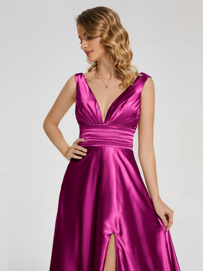 Kali V-neck V-back Soft Satin Bridesmaid Dress with Training