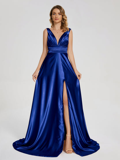 Kali V-neck V-back Soft Satin Bridesmaid Dress with Training