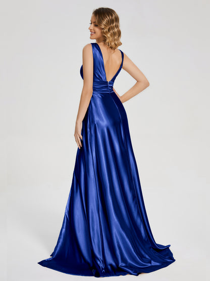 Kali V-neck V-back Soft Satin Bridesmaid Dress with Training