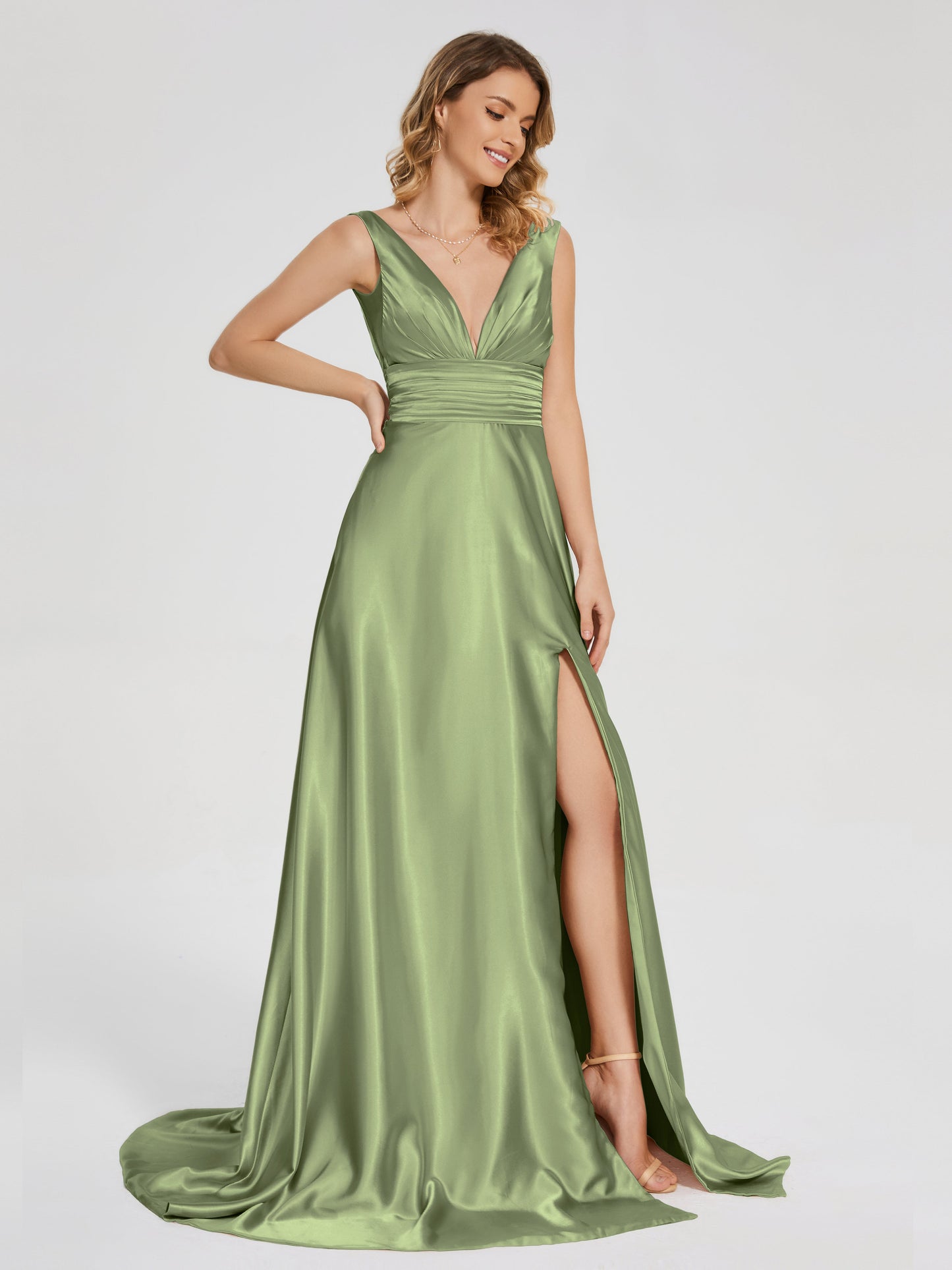 Kali V-neck V-back Soft Satin Bridesmaid Dress with Training
