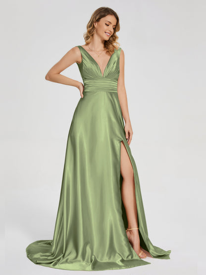 Kali V-neck V-back Soft Satin Bridesmaid Dress with Training