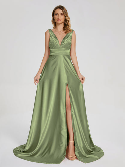 Kali V-neck V-back Soft Satin Bridesmaid Dress with Training