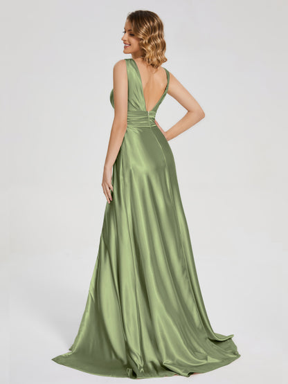 Kali V-neck V-back Soft Satin Bridesmaid Dress with Training