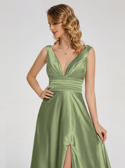 Kali V-neck V-back Soft Satin Bridesmaid Dress with Training