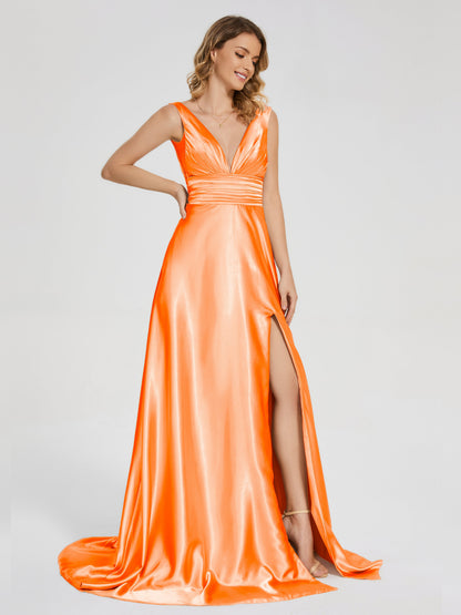 Kali V-neck V-back Soft Satin Bridesmaid Dress with Training