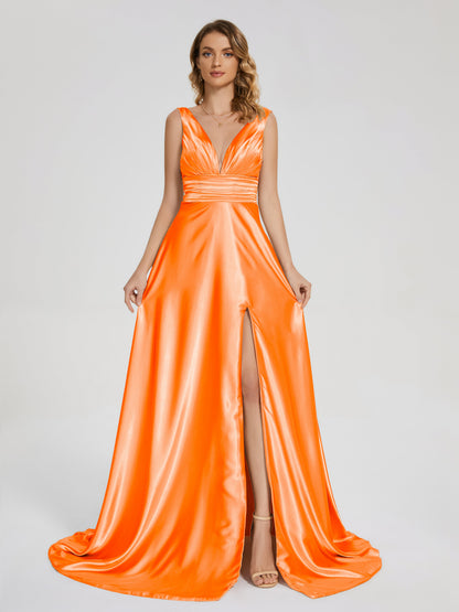 Kali V-neck V-back Soft Satin Bridesmaid Dress with Training