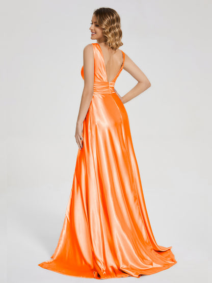 Kali V-neck V-back Soft Satin Bridesmaid Dress with Training