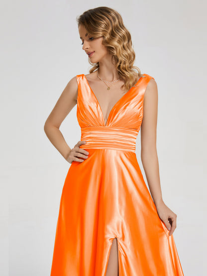 Kali V-neck V-back Soft Satin Bridesmaid Dress with Training
