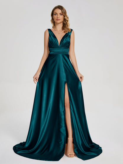 Kali V-neck V-back Soft Satin Bridesmaid Dress with Training