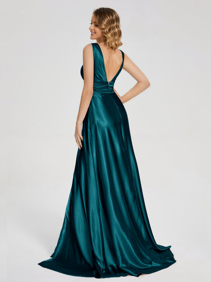 Kali V-neck V-back Soft Satin Bridesmaid Dress with Training