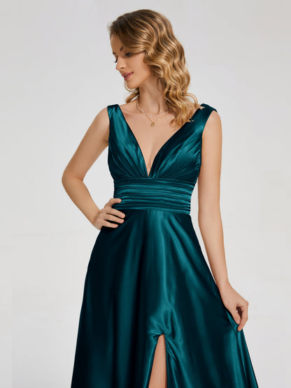 Kali V-neck V-back Soft Satin Bridesmaid Dress with Training
