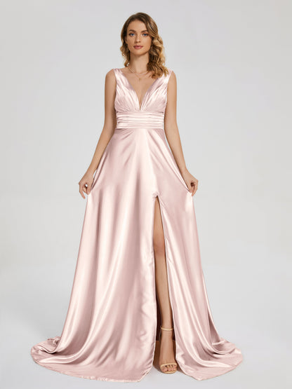 Kali V-neck V-back Soft Satin Bridesmaid Dress with Training