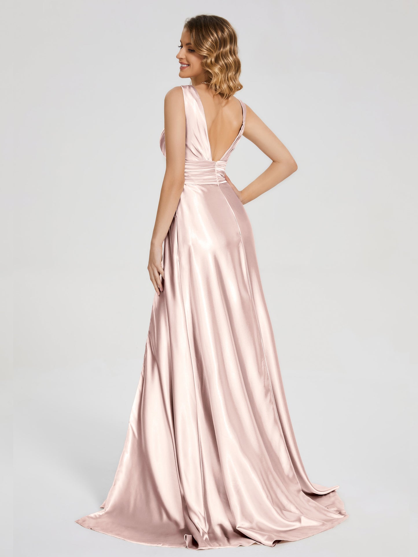 Kali V-neck V-back Soft Satin Bridesmaid Dress with Training