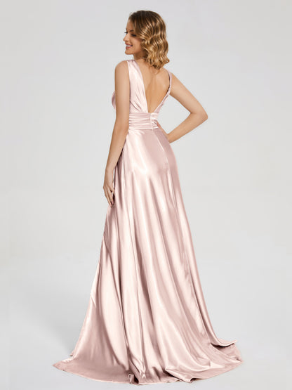 Kali V-neck V-back Soft Satin Bridesmaid Dress with Training