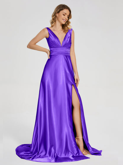 Kali V-neck V-back Soft Satin Bridesmaid Dress with Training