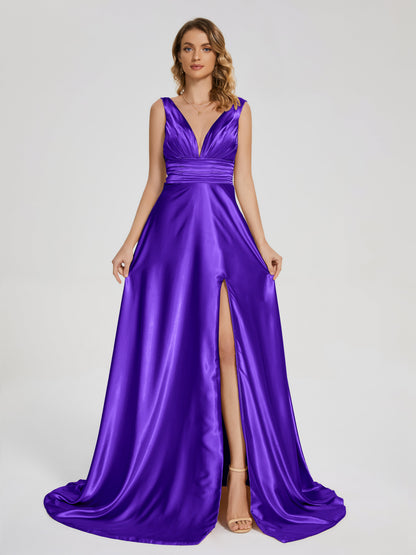 Kali V-neck V-back Soft Satin Bridesmaid Dress with Training