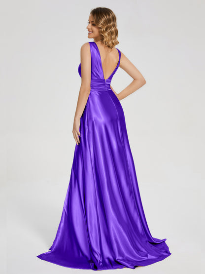 Kali V-neck V-back Soft Satin Bridesmaid Dress with Training