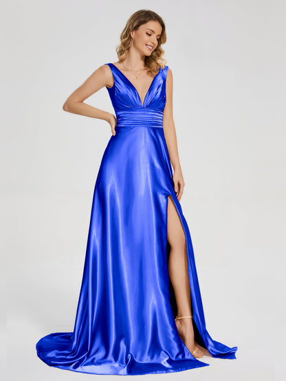 Kali V-neck V-back Soft Satin Bridesmaid Dress with Training
