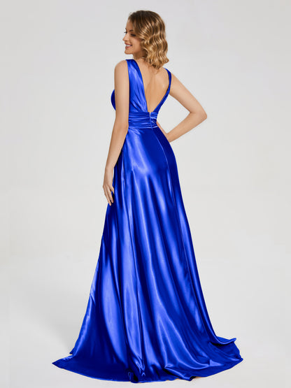 Kali V-neck V-back Soft Satin Bridesmaid Dress with Training