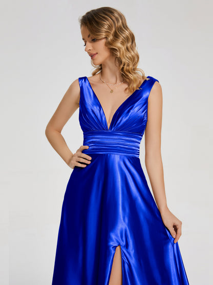 Kali V-neck V-back Soft Satin Bridesmaid Dress with Training