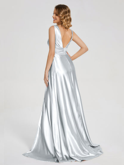 Kali V-neck V-back Soft Satin Bridesmaid Dress with Training