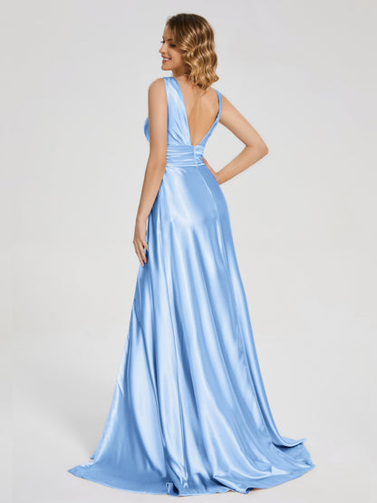 Kali V-neck V-back Soft Satin Bridesmaid Dress with Training