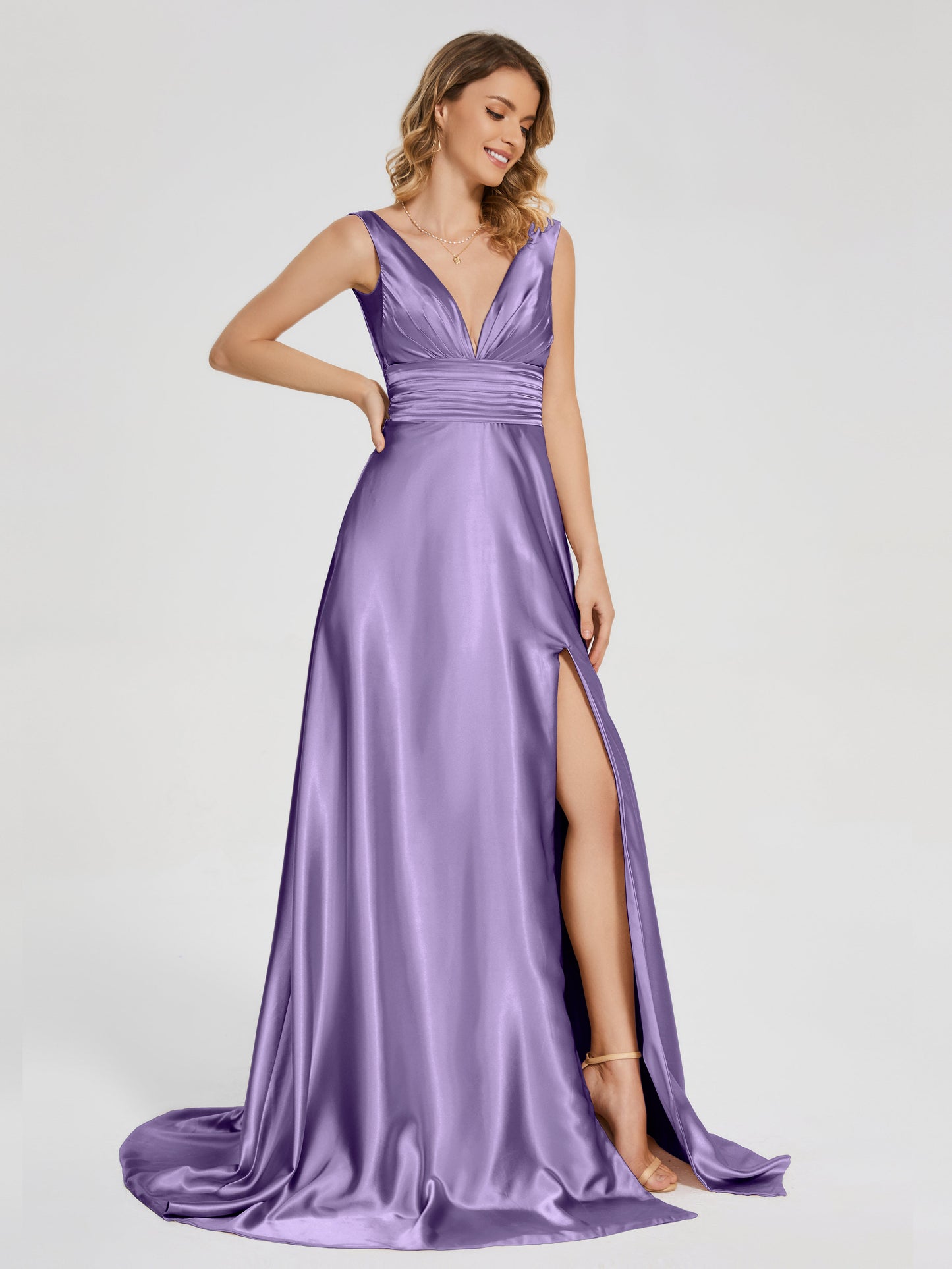 Kali V-neck V-back Soft Satin Bridesmaid Dress with Training