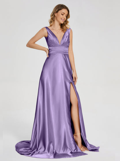 Kali V-neck V-back Soft Satin Bridesmaid Dress with Training