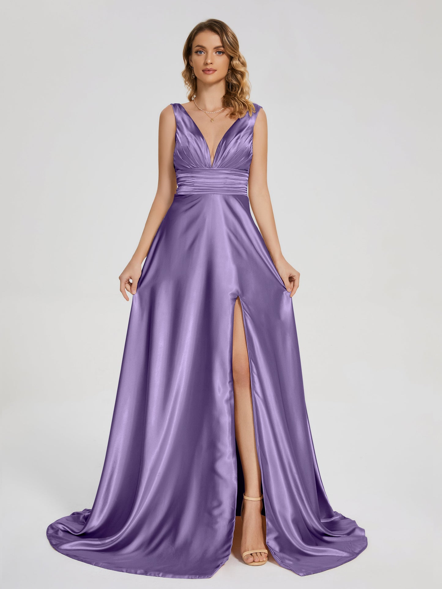 Kali V-neck V-back Soft Satin Bridesmaid Dress with Training