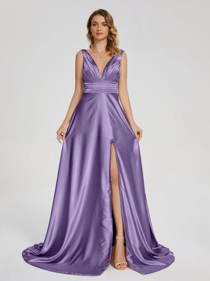Kali V-neck V-back Soft Satin Bridesmaid Dress with Training