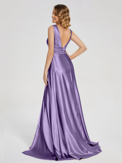 Kali V-neck V-back Soft Satin Bridesmaid Dress with Training